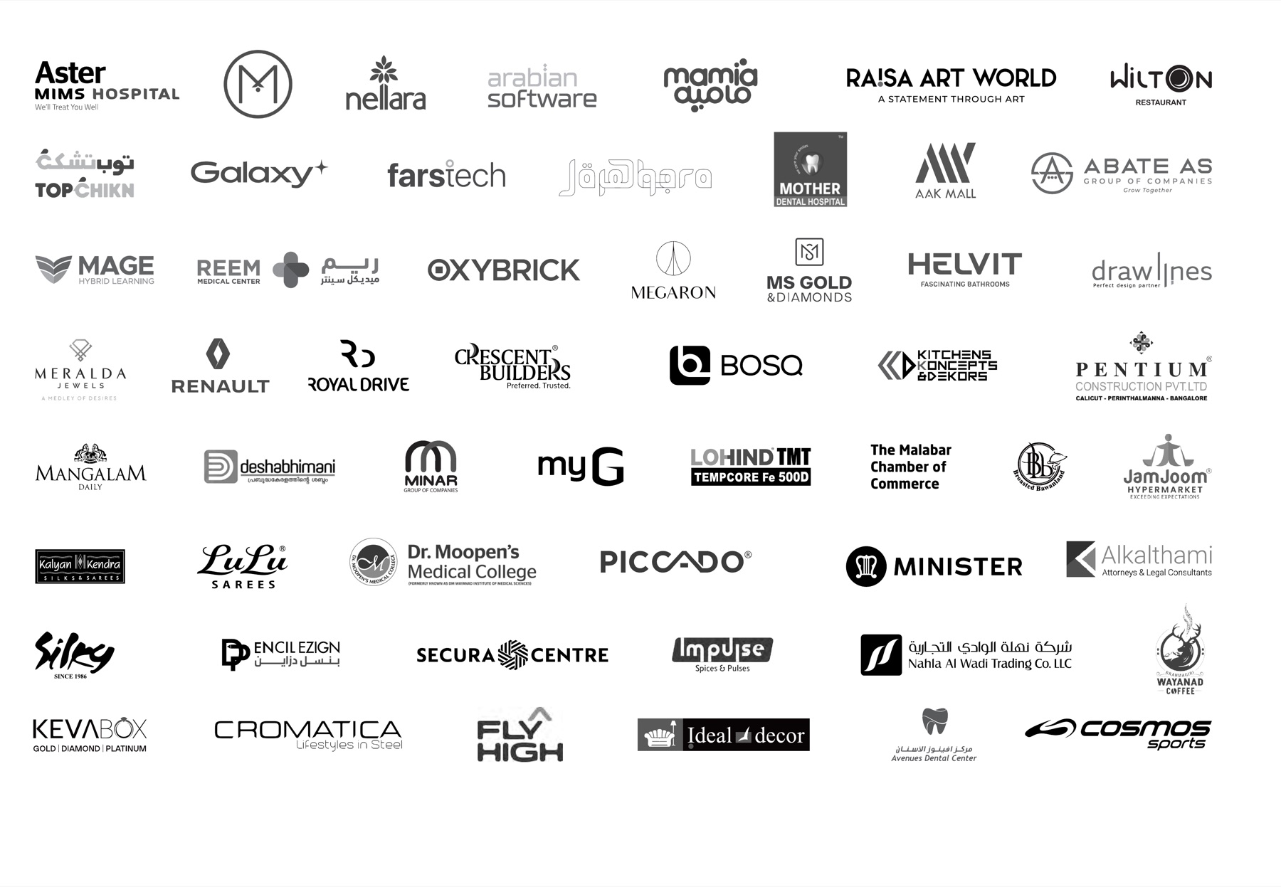 A selection of brands WHC has worked with, including Aster, Renault, IKEA, Malabar Gold, BOSQ, LuLu and many more